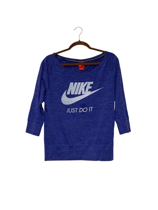 Nike Tops - Nike Sportswear Gym Vintage Crew 3/4 Sleeve Scoop Neck Heathered Blue Pullover